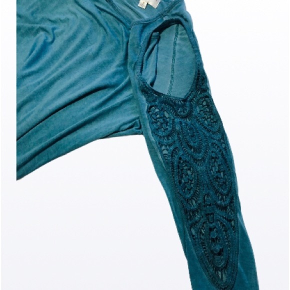 Harper Zoe Plus 1X Teal Green Cold Shoulder Long Sleeve Lace Insert - Picture 8 of 12